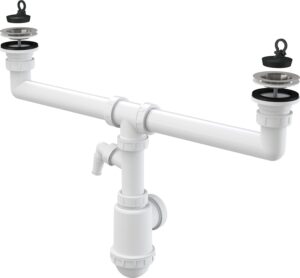 Sifon pro dvoudřez Alcaplast A449P DN50/40 s nerezovými mřížkami průměru 70 mm a přípojkou ALCA PLAST