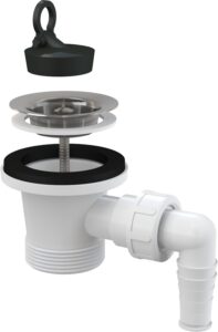 Umyvadlová výpust Alcaplast A31P se závitem 6/4" s nerezovou mřížkou průměru 63 mm a přípojkou ALCA PLAST