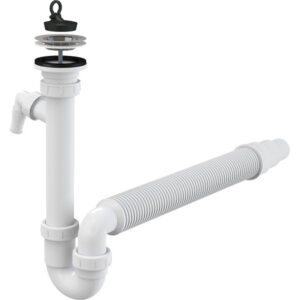 Trubkový sifon Alcaplast A830 DN50/40 s nerezovou mřížkou průměru 70 mm s přípojkou a flexi hadicí ALCA PLAST