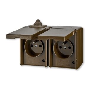 Zásuvka dvojnásobná s víčkem Praktik hnědá ABB