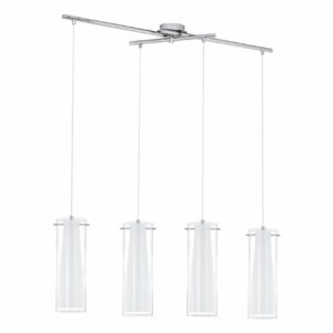 Svítidlo závěsné PINTO 4×E27 chrom/čiré a opálové bílé sklo EGLO