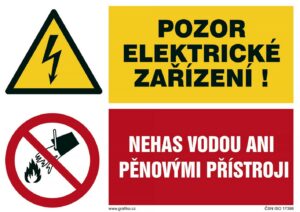 Samolepka El.zařízení/nehas vodou 74×52 mm