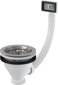 Dřezová výpust Alcaplast A38 se závitem 6/4“ s nerezovou mřížkou průměru 115 mm a flexi přepadem ALCA PLAST