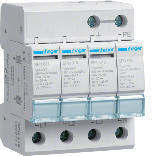 Svodič přepětí T2 Hager SPN418