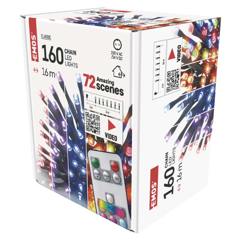 Řetěz LED Emos Classic RGB 16 m