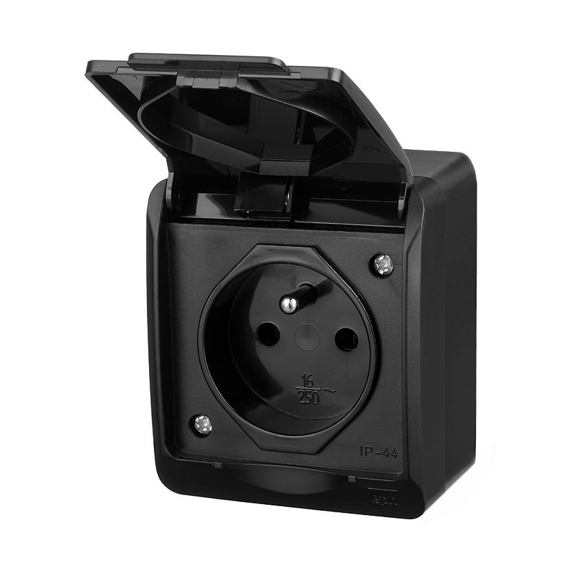 Zásuvka jednonásobná Famatel Galatea IP 44 černá