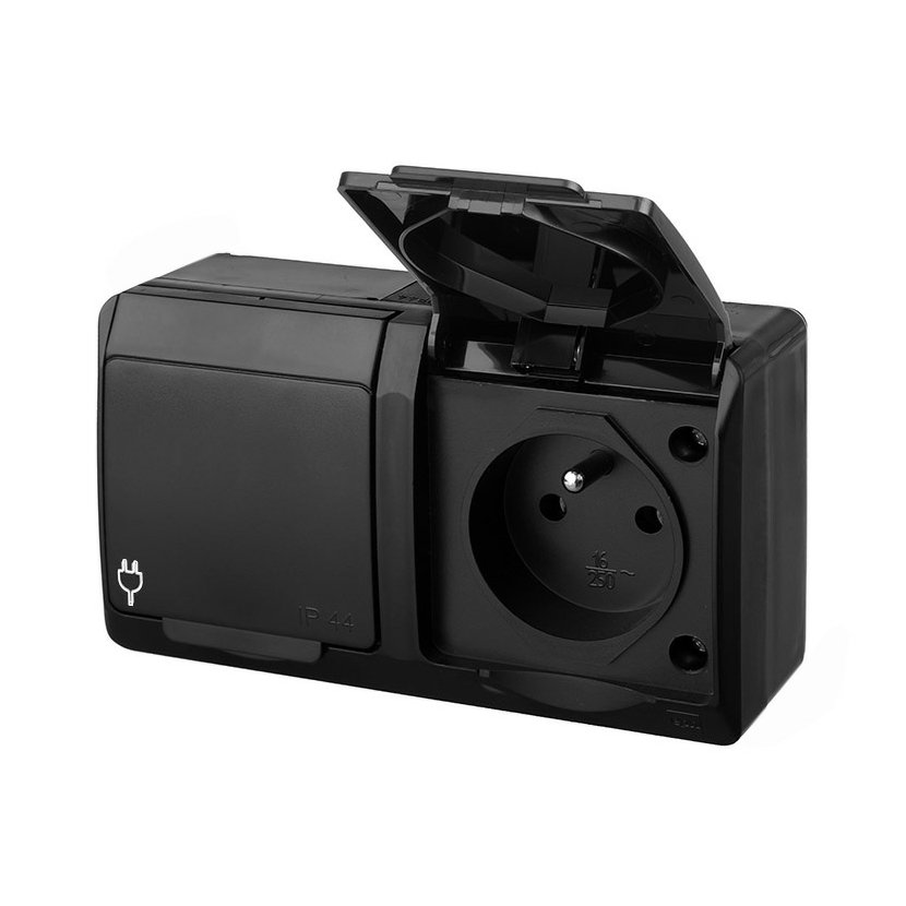 Zásuvka dvojnásobná Famatel Galatea IP 44 černá