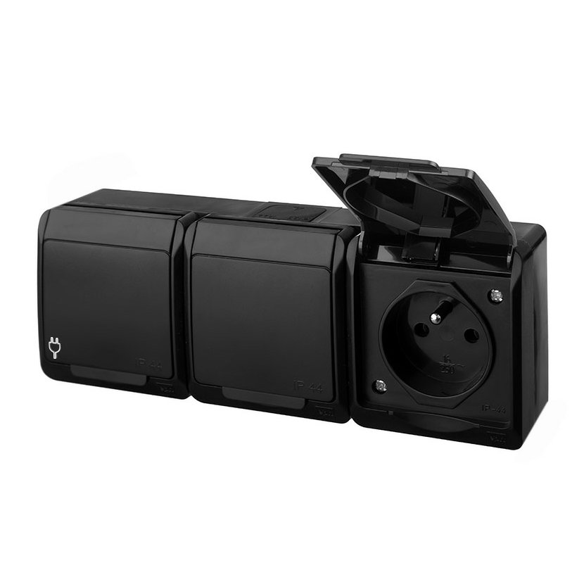 Zásuvka trojnásobná Famatel Galatea IP 44 černá