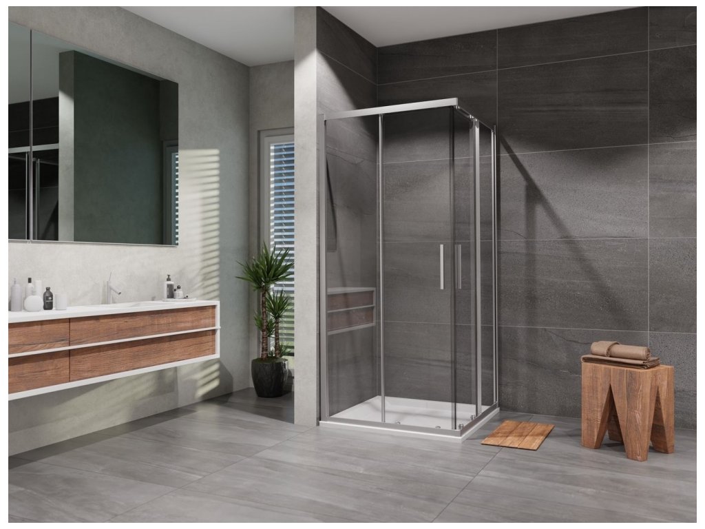 Kout sprchový Lansanit Vati 800×800 mm chrom/čiré sklo včetně vaničky