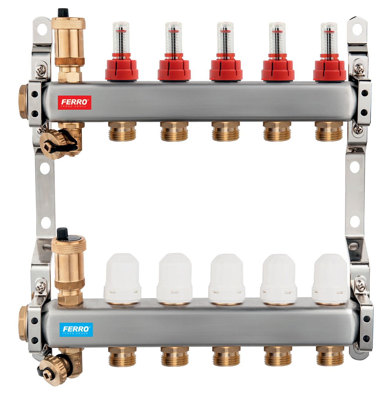 Rozdělovač nerezový Novaservis SN-RZPU02S s průtokoměry 2 okruhy NOVASERVIS