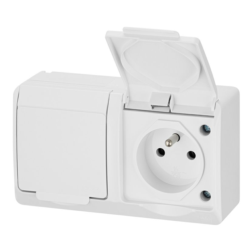 Zásuvka 230 V dvojnásobná kompletní Famatel Galatea IP 44 bílá