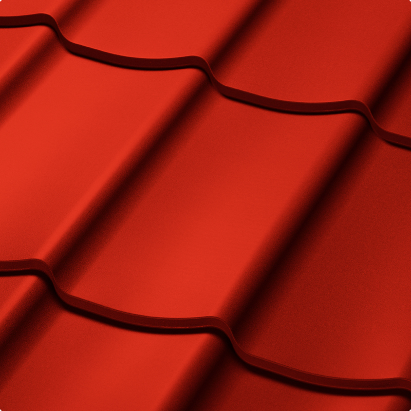 Velkoformátová profilovaná plechová střešní krytina SATJAM Trend PE25 RAL 3016 korálově červená