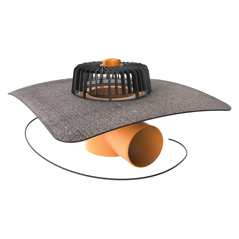 Vyhřívaná vodorovná střešní vpusť TOPWET s bitumenovým límcem průměr 125 mm TOPWET