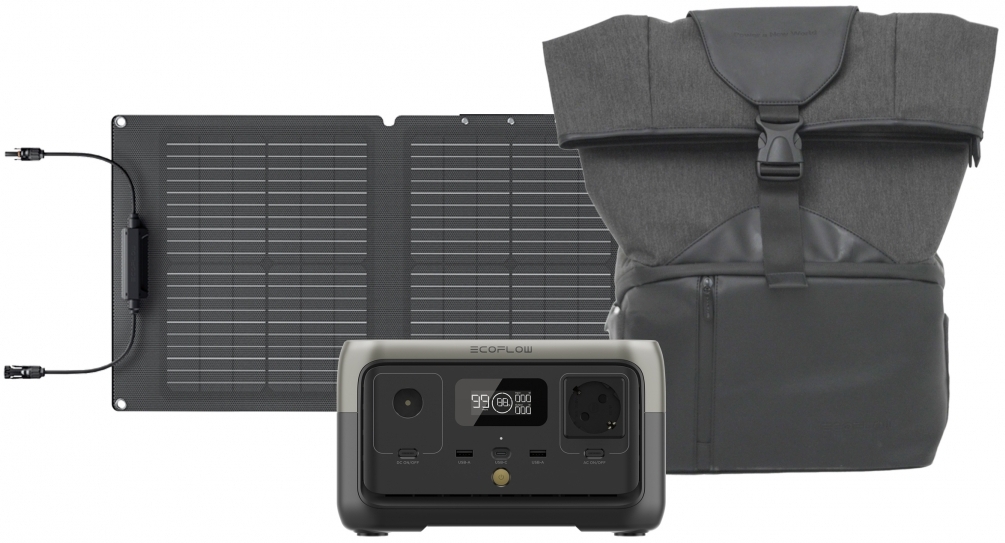 Elektrocentrála AKU EcoFlow River 2 + sol. panel 60W + batoh EcoFlow