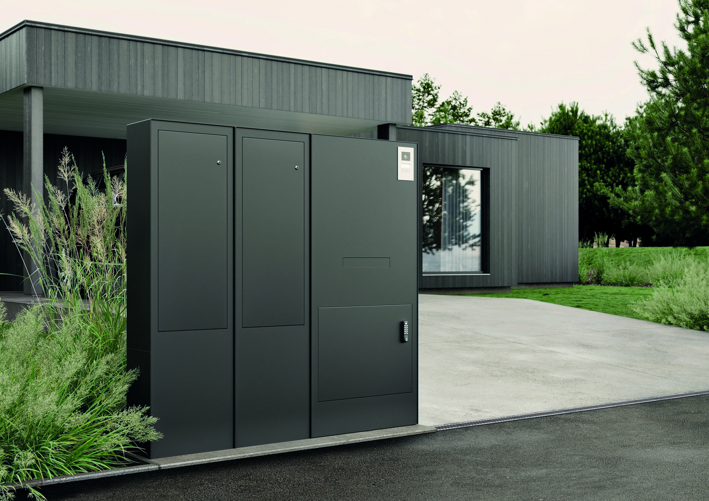 Box na balíky s poštovní schránkou JAP Liberty Messenger 400×400×1500 mm RAL7016