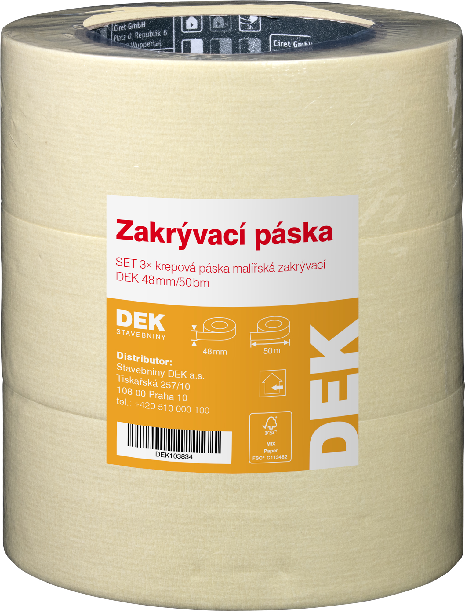 Páska maskovací krepová DEK 48 mm/50 m 3 ks DEK