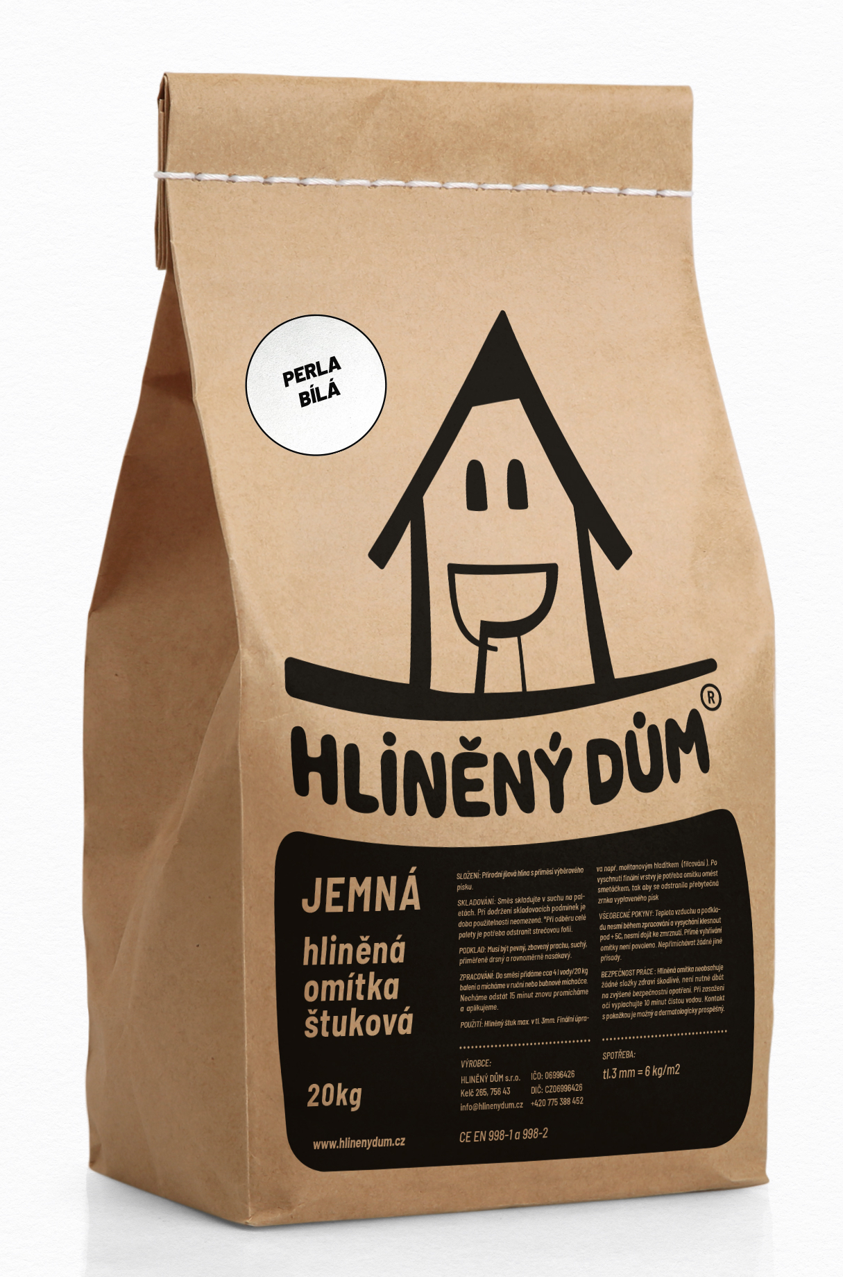 Omítka hliněná HLINĚNÝ DŮM JEMNÁ PERLA 20 kg HLINĚNÝ DŮM
