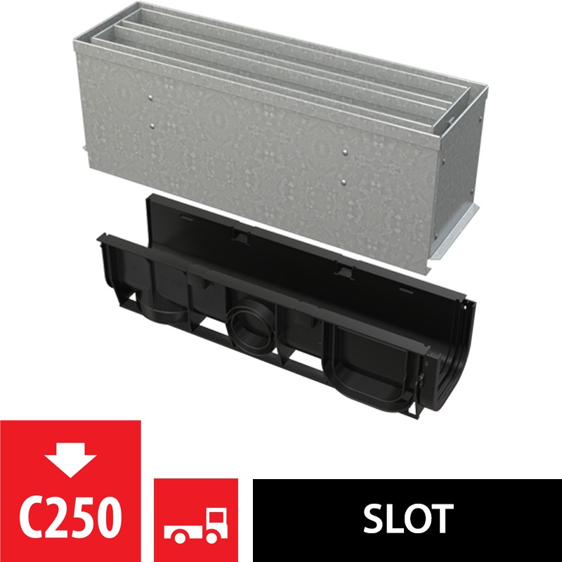 Žlab venkovní štěrbinový Alca AVZ101S-R124R se symetrickým revizním nástavcem 160 mm