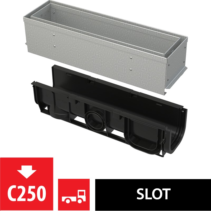 Žlab venkovní štěrbinový Alca AVZ101S-R121R s asymetrickým revizním nástavcem 100 mm