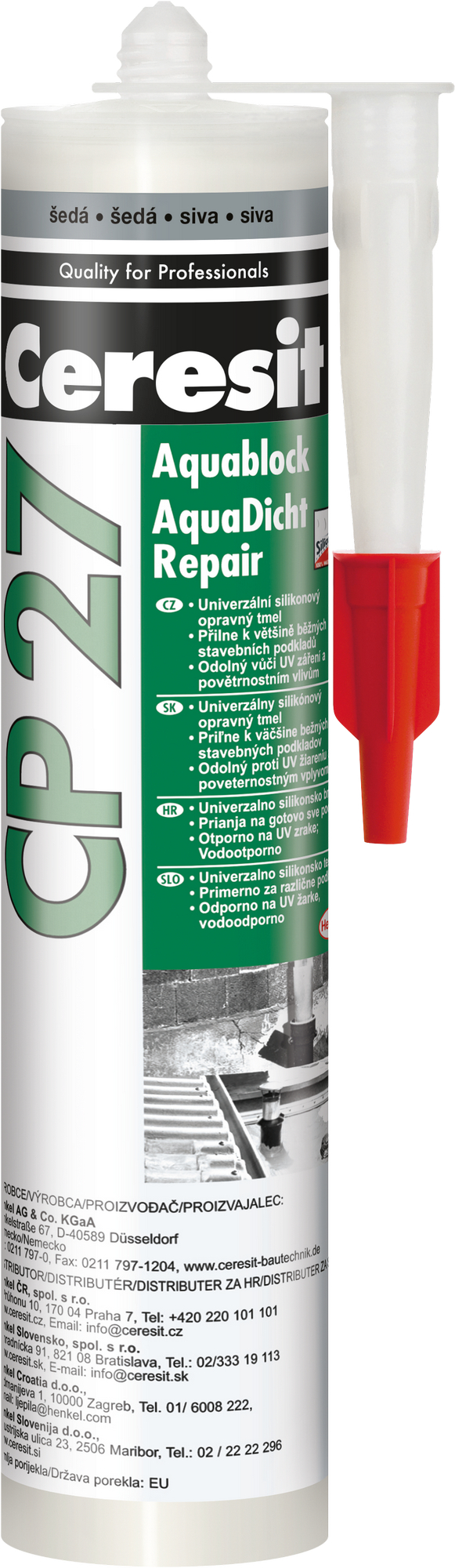 Tmel silikonový Ceresit CP 27 Aquablock Repair šedý 300 ml Ceresit