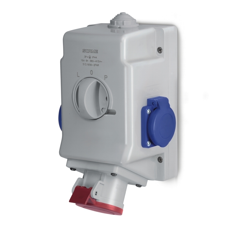 Zásuvka nástěnná Scame Optima 513.1656-2FNR s reverzačním vypínačem L-0-P 16 A Scame
