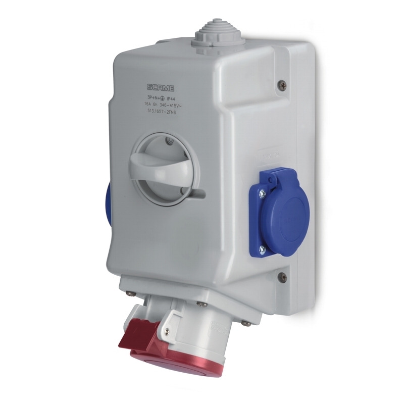 Zásuvka nástěnná Scame Optima 513.1657-2FNS s vypínačem 16 A Scame