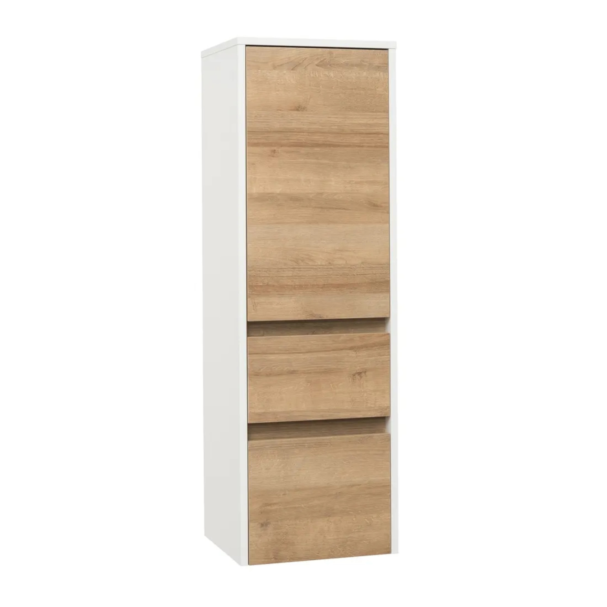 Skříňka vysoká levá EBS Duomo 401×1 247×360 mm bílá lesk/dub riviera DUOMOV40KL