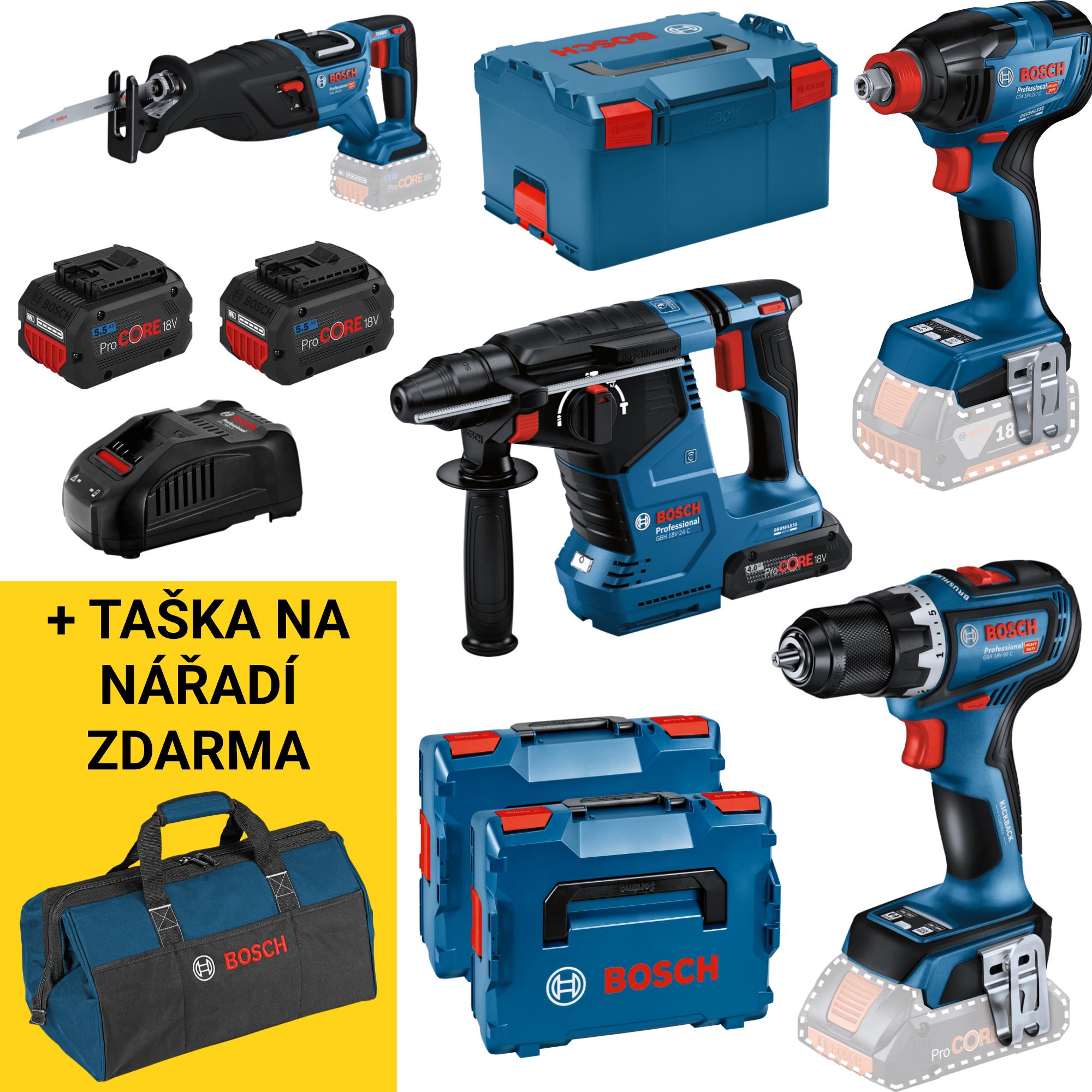 Sada AKU nářadí Bosch GSR + GDX + GBH + GSA 18 V 2× 5