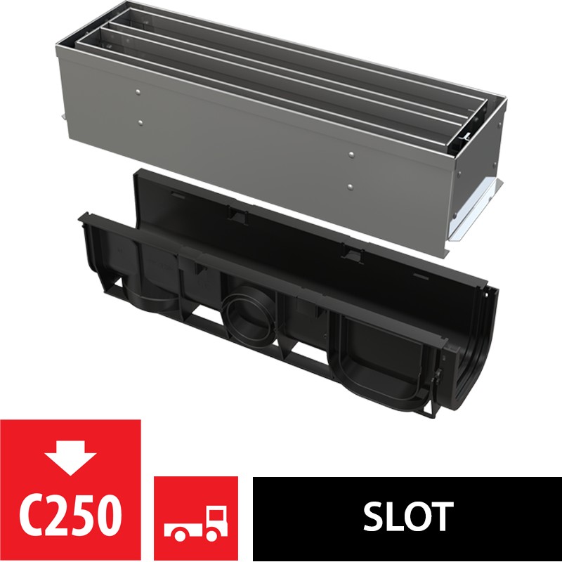 Žlab venkovní štěrbinový Alca AVZ101S-R323R se symetrickým revizním nástavcem 100 mm
