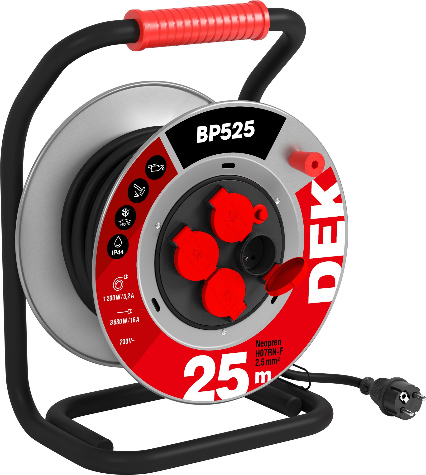 Kabel prodlužovací neoprenový na bubnu DEK BP525 25 m 2