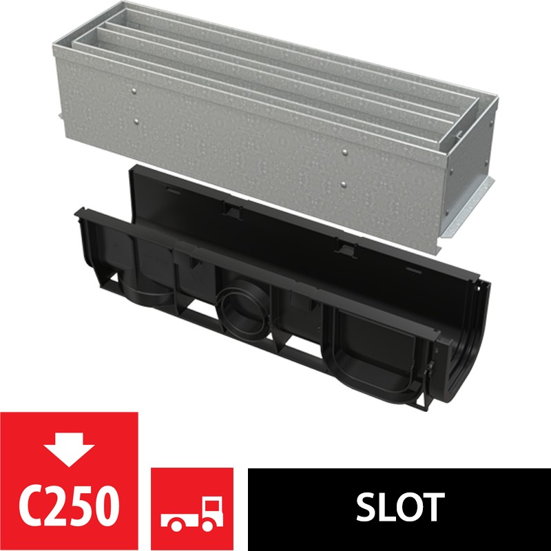 Žlab venkovní štěrbinový Alca AVZ101S-R123R se symetrickým revizním nástavcem 100 mm
