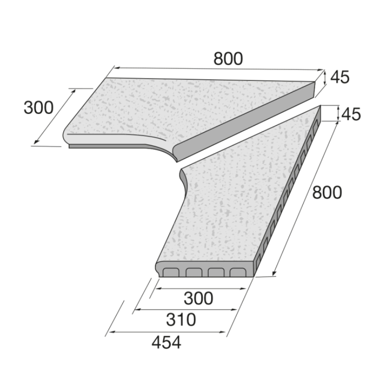 Lem bazénový roh pravý a levý Presbeton VERTO reliéfní šedá 800×800×45 mm PRESBETON